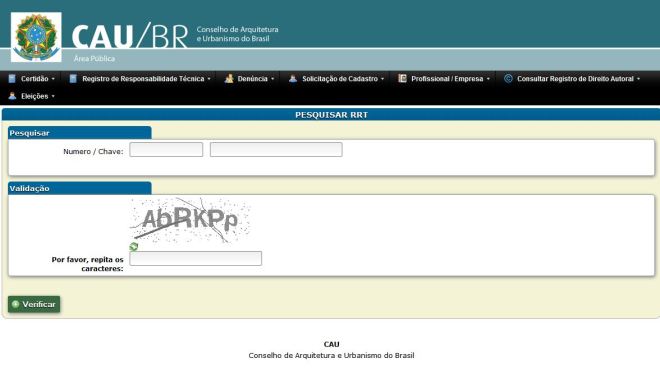 Consulta a RRT na página do CAU