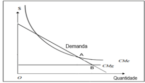 Curva de demanda e custo médio em monopólios naturais