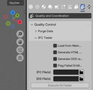 Tela de validação de projeto BIM (IFC) no BlenderBIM (Bonsai)